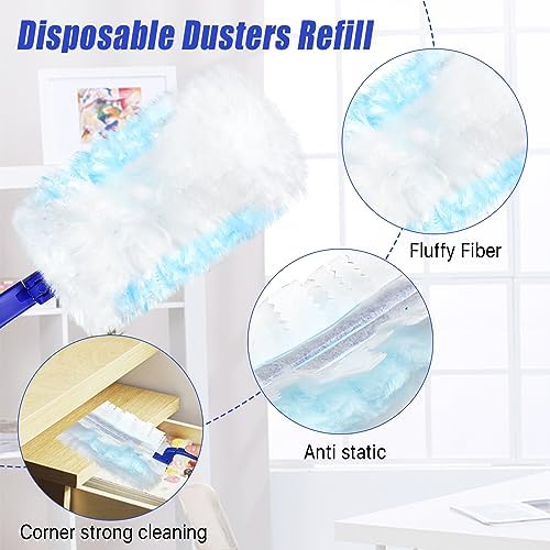 100 Pcs Duster Refills Bulk, Thickened Duster Refill Electrostatic Duster Head, Duster Refills for Cleaning with 4 Handles, Disposable Duster Refills for Cleaning Blinds, Ceiling Fans(Blue) - Image 4