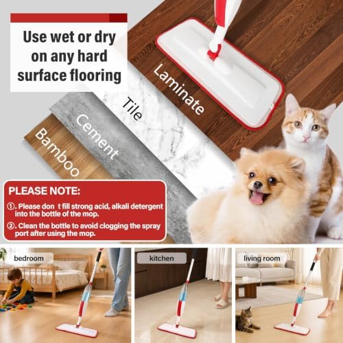 Wet Spray Mop for Floor Cleaning with 14 oz Bottle & 2 Microfiber Pads - Image 6