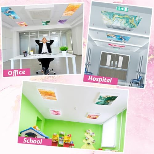 8 Pcs Fluorescent Light Covers with 80 Magnets Decorative for Classroom Ceiling Lights 4 x 2 Feet Magnetic Light Covers Filter Easy Install for Office Hospital & Home Drop Ceiling Supplies (Fluid Art) - Image 5