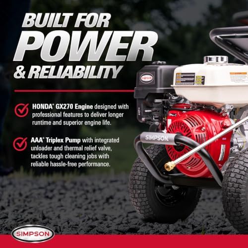 Simpson Cleaning PS60869 PowerShot 4000 PSI Gas Pressure Washer, 3.5 GPM AAA Triplex Pump, Honda GX270 Engine, Includes Spray Gun, Wand, 5 QC Nozzle Tips, 3/8-inch x 50-Foot Monster Hose, 49-State - Image 3