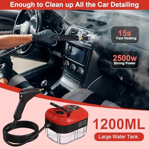 Steam Cleaner for Home, 15s Heat-Up, 1.2L Water Tank, 6-Level Adjustable Handle, Handheld Steam Cleaner for Car Detailing, Dirt, Furniture, Couch, Floor Tile, Bathroom, Bed Bugs, 9Pcs Accessories - Image 7
