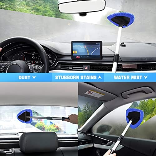 Extendable Car Windshield Cleaning Tool with Microfiber Pads, Blue - Image 5