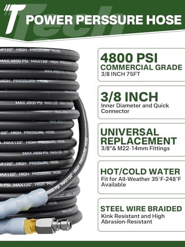 3/8" 4800PSI Pressure Washer Hose 75FT Swivel Quick Connect - Image 2