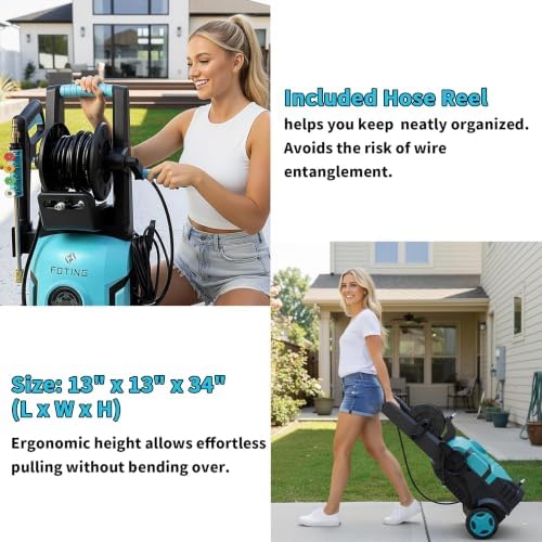 5000 Max Pressure Washer with Adj-8-Level Touch Screen, 34" Tall Power Washer, 35ft Power Cord w/GFCI, Inlet Hose&Filter&500mlFoam Cannon for Cars/Fences/Driveways/Home Cleaning，Green - Image 6
