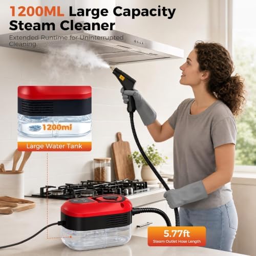 Steam Cleaner, Handheld Steam Cleaner for Cleaning, Portable Steam Cleaner with 6-Level Adjustable & Quick Heat-Up, Steam Cleaner for Home, Kitchen, Bathroom, Tile, Grout, Dirt, Car Detailing (Red) - Image 4