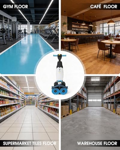 17" Commercial Floor Scrubber Machine Cordless with Magnetic Dual Brush, 360°Rotation Multi-Purpose Industrial Floor Scrubber with Suction Suitable for Office Gym Kitchen Supermarket Warehouse - Image 2