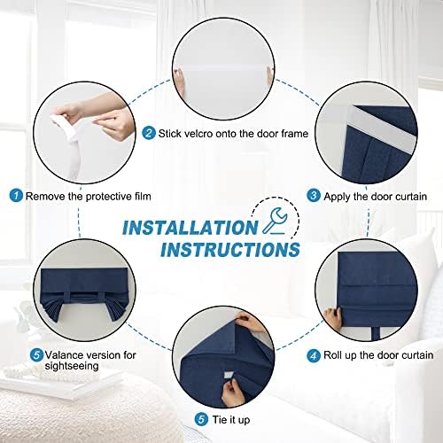 RYB HOME Privacy Door Window Curtains, Rich Linen Texture Room Darkening Window Curtains and Drapes Thermal Insulated Tricia Door Blinds for Patio Doorway, W26 x L80 inch, 1 Panel, Blue - Image 2