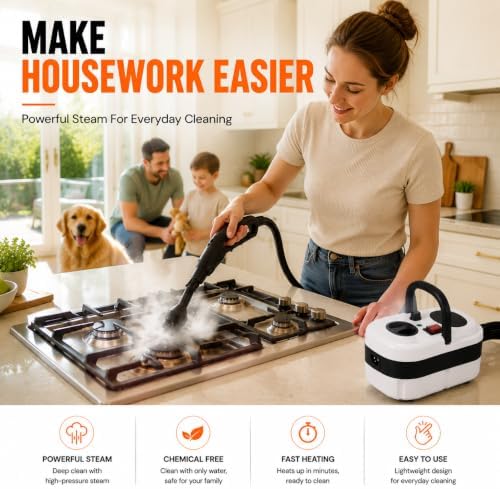 Pressurized Handheld Steam Cleaner, 221°F High-Temp Steamer for Deep Cleaning, Chemical-Free for Pets & Kids, 10-Piece Accessory Kit for Car, Couch, Grout, Tile & Floor - Image 4