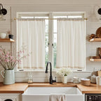 jinchan Beige Rustic Linen Rod Pocket Kitchen Curtains, 26x36, 2 Panels by JINCHAN