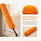 Chenille Duster with Bendable Head – Washable Ceiling Fan Duster for High Ceilings, Blinds, and Furniture – Universal Thread Fit for Easy Cleaning, Orange - Image 3