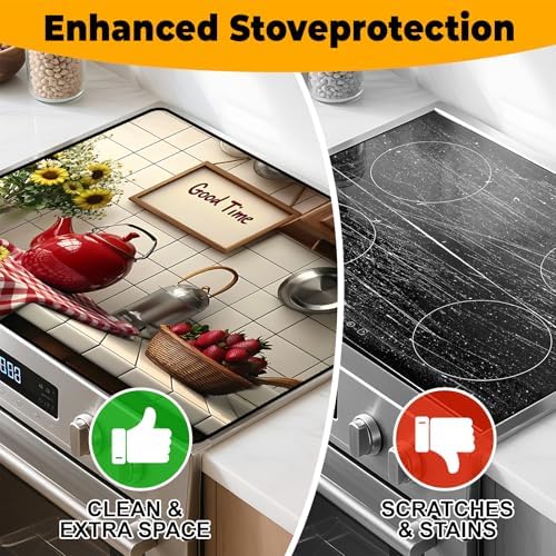 Stove Top Cover Retro Flower Gas Stove Top Cover for Home Decoration Kitchen Pad Non-Stick Washable Cooktop Covers Countertop Protector Keep Stove Clean 28"x20" (Good time) - Image 6