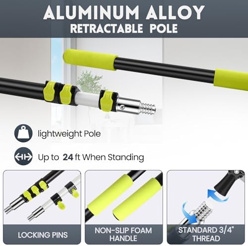【Upgrade Anti Rotation 】 30FT High Reach Duster Kit,(18FT+6FT) Lightweight Aluminum Alloy Extension Rod,7-Piece Set,210° Steering Head Clean Various Angle,for Cleaning Ceiling,High Wall - Image 4
