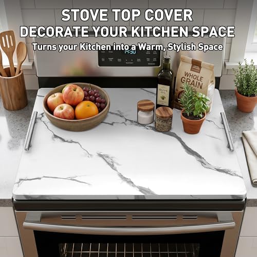Noodle Board Stove Cover with Handles, Stove Top Covers for Gas Burners and Electric Stove, Wood Stove Cover Board Decorative Serving Tray Kitchen Sink Cover for Counter Space (White Marble) - Image 7