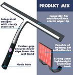 Squeegee for Shower Door 14 Inch Wide Blade, 11 Inch Short Handle One-Piece Silicone with Stainless Steel Core, Non-Slip Grip Window Squeegee for Bathroom Mirror Car Windshield, Aluminum Hook (Black) - Image 5