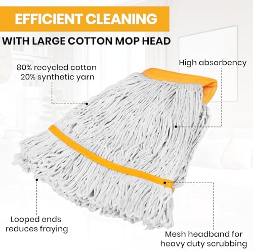 (1PK) Commercial Mop Head Replacement 16 oz, Heavy Duty Wet Industrial Mop Refills for Floor Cleaning, Cotton, String, Loop-Ended, 4.5” Headband, Janitor Supplies - Image 2