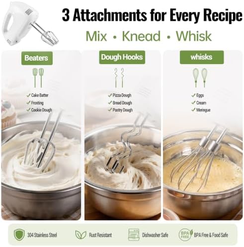 WEPSEN 5-Speed Electric Hand Mixer, 4 Large Mixing Bowls Set, Handheld Mixers with Whisks Beater, Stainless Steel Metal Nesting Bowl Measuring Cups Spoons Kitchen Cake Blender for Baking Supplies - Image 4