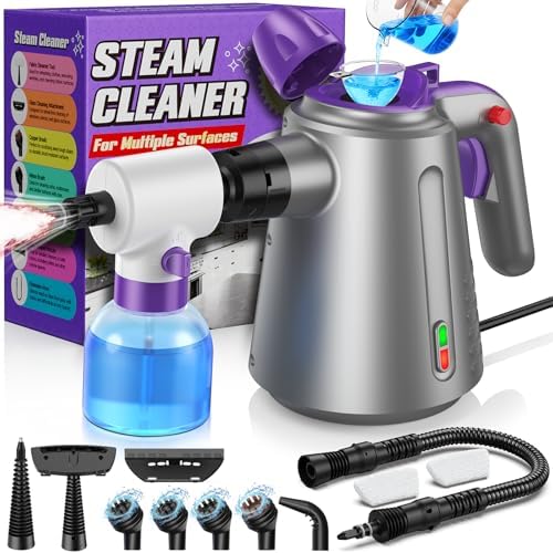 Handheld Steam Cleaner for Home, Pressurized Steamer for Cleaning Couch Carpet Car Upholstery Mattress Furniture with 14 Accessories & Safety Lock, Small Container for Grease by EALLOO