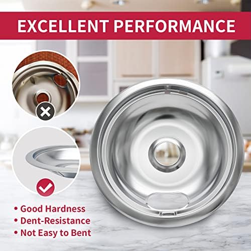 COZZIVITAW10196405 W10196406 Stove Burner Drip Pans for Electric Stove Top-Compatible with Whirlpool Electric Range-Thickening to Prevent Bent-Set of 4 Chrome Drip Pans, Silver - Image 5