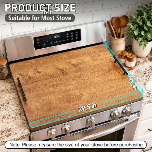 Noodle Board Stove Cover with Handles, Stove Top Covers for Gas Burners and Electric Stove, Wood Stove Cover Board Decorative Serving Tray Kitchen Sink Cover for Counter Space (Brown) - Image 2