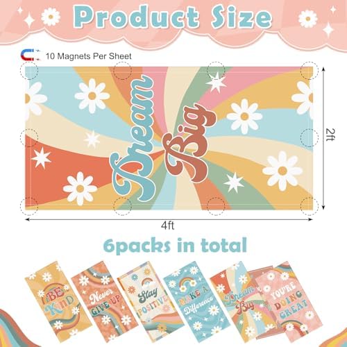 6pcs Classroom Inspirational Fluorescent Magnetic Light Cover,2x4 FT Groovy - Image 2