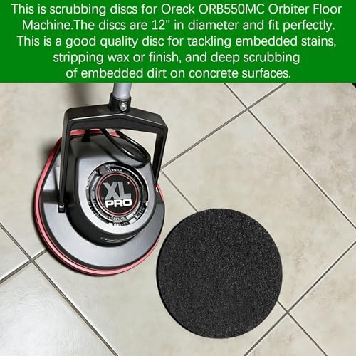 12" Scrubbing Disc for Oreck ORB550MC Orbiter Floor Machine,Commercial Black Floor Scrubber Pads 437.071 for Deep Clean Concrete,Dirt,Stains and Paint Splatte,Stripping Wax or Finish(2 Pack) - Image 2