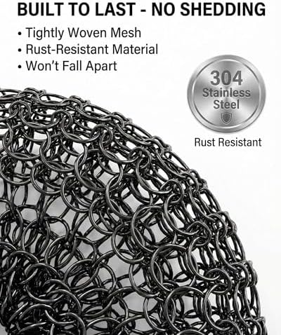 8 Pcs Steel Wool Scrubbers with 2 Pcs Handle,Stainless Steel Scouring Pads for Cast Iron Skillets, Grill & Kitchen Pots - Rust Resistant, Non-Splintering Heavy Duty for Tough Grease - Image 5