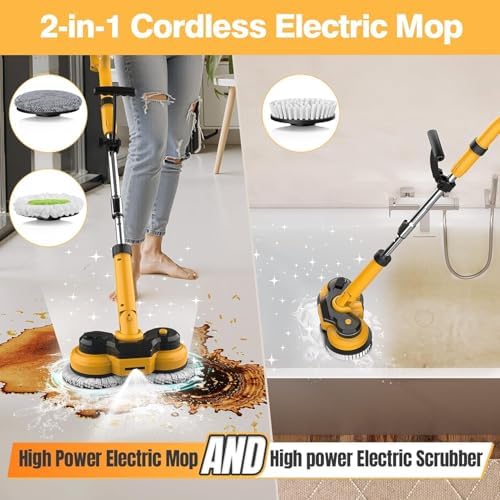 Cordless Electric Mop for Dewalt 20V Battery (NO Battery), 2 in 1 Spin Mop & Floor Scrubber Machine with LED Light & Water Spray 800 RPM for Floor Cleaning, Hardwood,Tile - Image 2