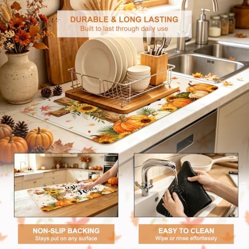 Bless This Home Stove Top Cover for Electric Stove 28" x 20", Christian Cross Glass Cooktop Protector, Sunflower Pumpkin Stove Cover, Rubber Countertop Mat, Thanksgiving Farmhouse Kitchen Decor - Image 3