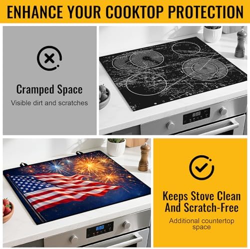 NYZE American Flag Stove Cover 4th of July Stove Top Cover for Electric Stove Fireworks Decorative Flat Top Protector for Kitchen Counter 28x20 Inch - Image 4
