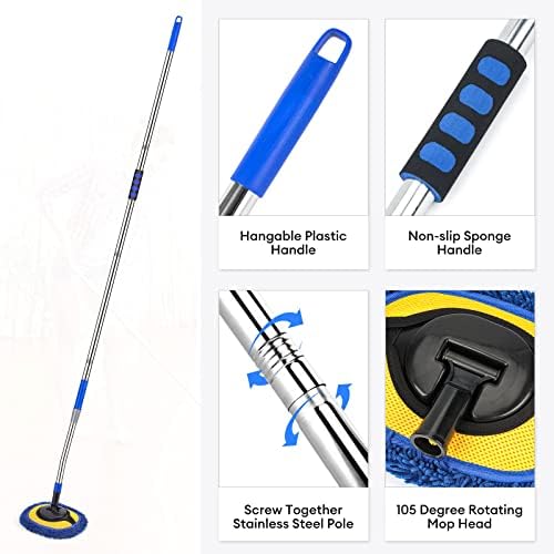 Wall Cleaner, Max 66'' Wall Mop with Long Handle, Ceiling Dust Mop with 15° Labor-Saving Elbow Extension Pole, Baseboard Duster Washer Scrubber, High Reach Window Cleaning Brush, Roof Cleaning Tool-BU - Image 3