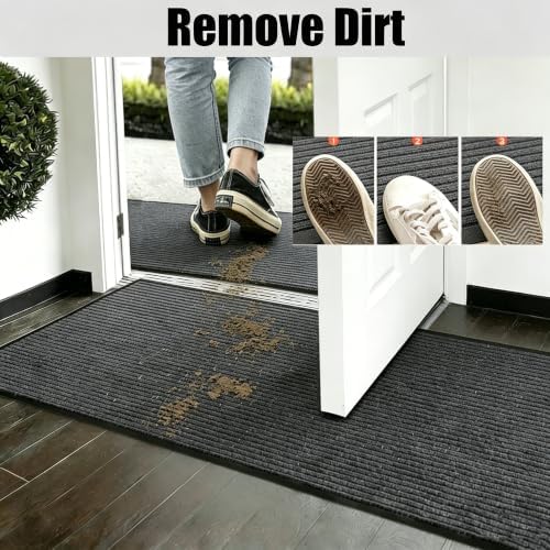 Commercial Entrance Mat 4' x 16.4' Runner Rugs, Non‑Slip Rubber Backing Indoor Outdoor Carpet Runner, Heavy Duty Floor Mat for Entryway Hallway Kitchen Garage Patio Balcony Office, Grey - Image 5