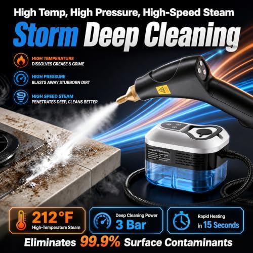Steam Cleaner, High Pressure Steamer with 6 Level Adjustable Handle, Newly Upgraded 2500W 15s Heat Up, Multi Tools for Kitchen Grease, Grout, Dirt, Tile, Car Detailing - Image 7