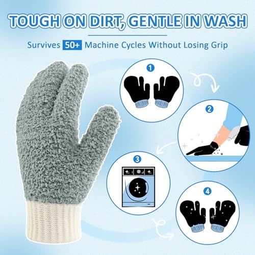 MIG4U Microfiber Dusting Gloves House Reusable Cleaning Glove for Blinds, Windows, Shutters, Furniture, and Car, Gray 2 Pairs S/M - Image 3
