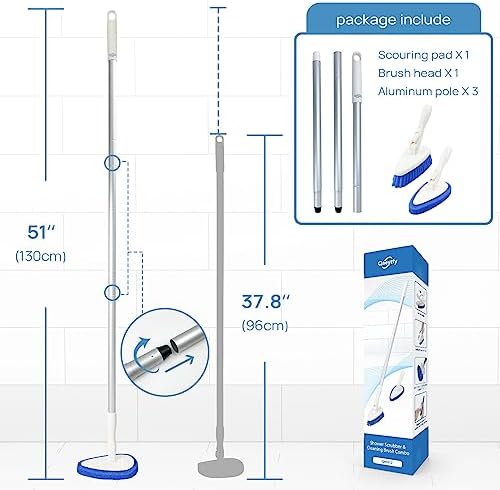 Qaestfy Shower Scrubber Cleaning Brush Combo Bath Tub Tile Cleaner Scrubber Brush with 51'' Adjustable Long Handle Scrub Brush for Bathroom Shower Bathtub Wall Mop Cleaning Scrubbing - Image 6