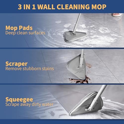 BOOMJOY Wall Cleaner Mop with 82 Inches Long Handle, Baseboard Cleaner Tool Duster with Squeegee, Ceiling Cleaning Tool with 6 Replacement Pads for Painted Walls, Window, Floor - Image 4