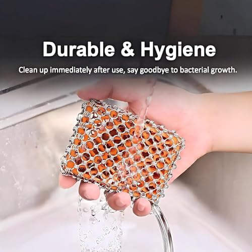 2026 Upgrade 316 Stainless Steel Pan Cleaner,4.5 Inch Triple-Ring Chain Mail Scrubber with Silicone Core, Cast Iron Pot Brush for Easier Removal of Stubborn Oil Stains & Food Residue-Red - Image 5