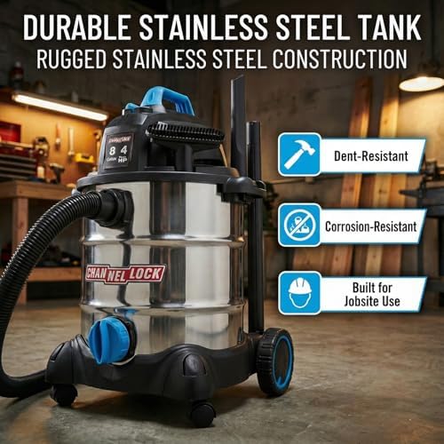 Channellock Wet/Dry Vac 8L04001S - Stainless Steel, 4.0 HP, Shopvac, Wetvac - 8 Gal - Image 5