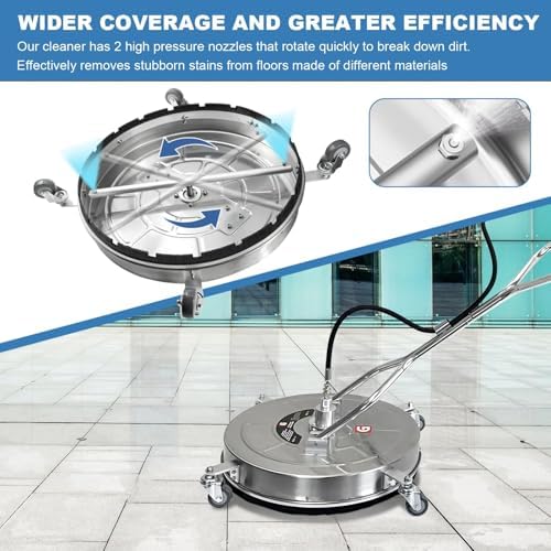 Garvee 24 in Pressure Washer Surface Cleaner with 4 Wheels&Dual Handles, 4900PSI Stainless Steel Surface Cleaner Attachment for Pressure Washer for Concrete Driveway Sidewalk Deck Patio - Image 7