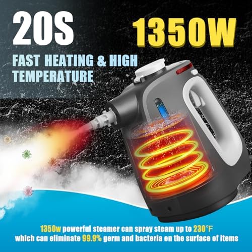 Pressurized Handheld Steam Cleaner with 14 PCS Accessories&Safety Lock, Multi-Purpose Hand Steamer for Cleaning, Portable Steam Cleaner for Home,Car,Grout,Furniture,Bathroom,Kitchen,Tiles&Couch - Image 3