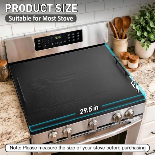 Noodle Board Stove Cover with Handles, Stove Top Covers for Gas Burners and Electric Stove, Wood Stove Cover Board Decorative Serving Tray Kitchen Sink Cover (Black) - Image 2