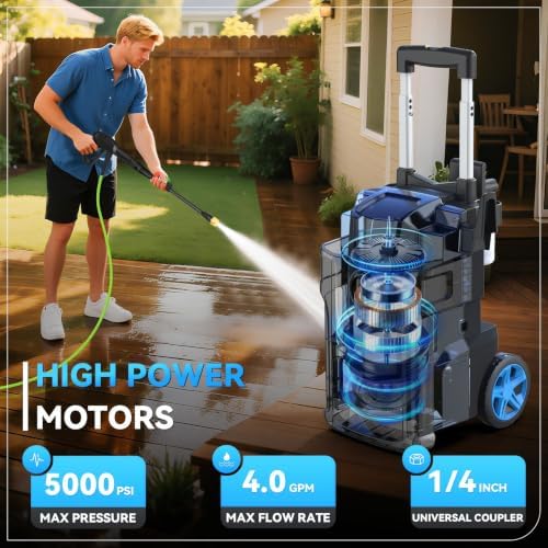 Heavy Duty Pressure Washer 5000PSI,4.0 GPM Electric Power Washer with 4 Nozzles,Foam Cannon,33FT Hose and 500ml Soap Bottle for Home/Cars,Light Blue - Image 3