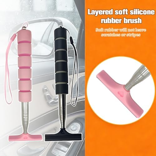 2PCS Car Side Mirror Squeegee, Retractable Vehicle Rear View Mirror Cleaning Wiper for Rainy Foggy Weather, Portable Auto Window Glass Cleaner Squeegee, Universal Fit (Black/Pink) - Image 5