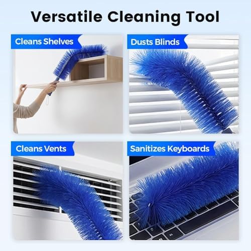 Fan Cleaner Brush with Bendable Microfiber Head, Reusable Washable Ceiling Fan Duster for Fan Blades, Air Conditioners, Window Blinds, Curtains, Car Vents and Household Cleaning (Blue) - Image 6