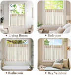 jinchan Linen Pinch Pleated Back Tab Tier Curtains, 26x30, Natural - Image 6