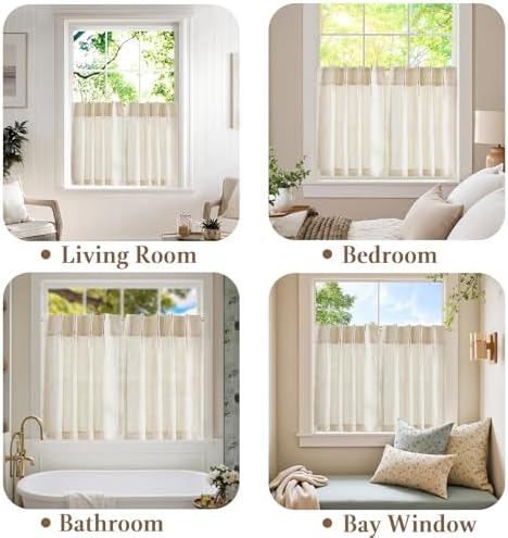 jinchan Linen Pinch Pleated Back Tab Tier Curtains, 26x30, Natural - Image 6