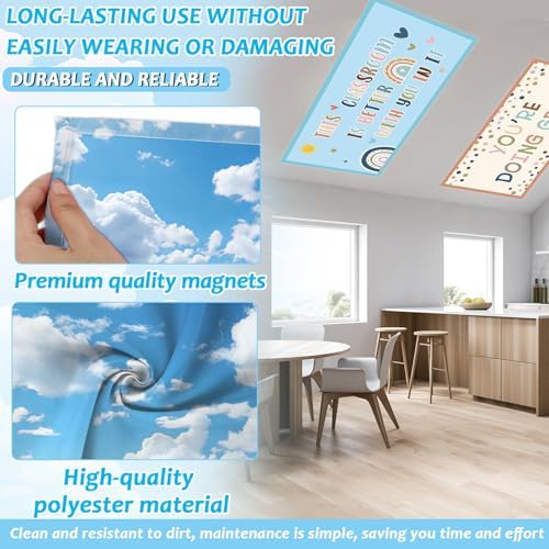 8Pcs Fluorescent Light Covers for Classroom Ceiling Light 4x2Ft Magnetic Lights Covers Filter Easy Install for Office School Hospitals Ceiling Supply(Purple Starry Sky, White Cloud) - Image 3
