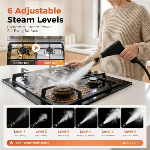 Steam Cleaner, Handheld Steam Cleaner for Cleaning, Portable Steam Cleaner with 6-Level Adjustable & Quick Heat-Up, Steam Cleaner for Home, Kitchen, Bathroom, Tile, Grout, Dirt, Car Detailing (Red) - Image 3