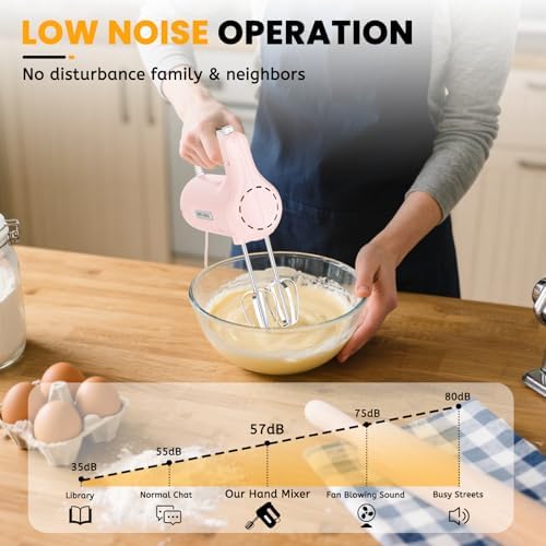 Lord Eagle 5-Speed Small Hand Mixer Electric, 300W Compact Portable, Pink - Image 6
