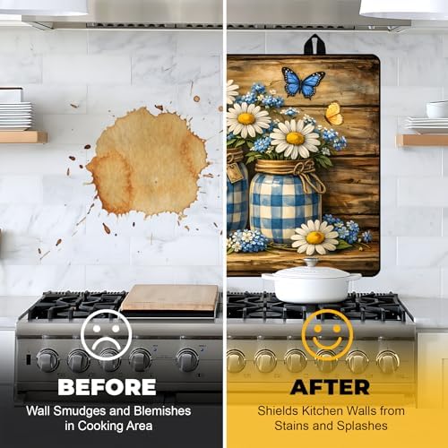 NYZE Stove Top Cover for Electric/Glass Stove, 28x20 Inch Stovetop Cover Flat Top Protector Dish Drying Mat for Kitchen (Blue Grid Daisy Jars) - Image 5
