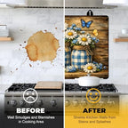 NYZE Stove Top Cover for Electric/Glass Stove, 28x20 Inch Stovetop Cover Flat Top Protector Dish Drying Mat for Kitchen (Blue Grid Daisy Jars) - Image 5